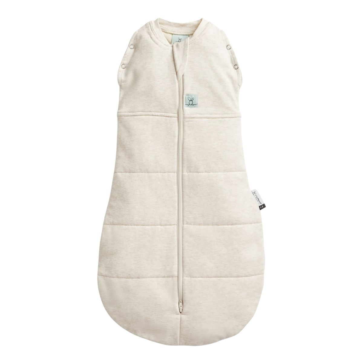 An oatmeal marle coloured cocoon swaddle used to swaddle babies from 0-12 months.