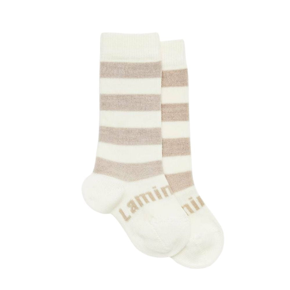 white with beige stripes knee high lamington socks