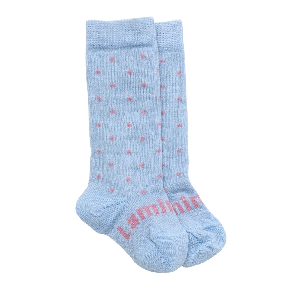 blue and pink knee high lamington socks