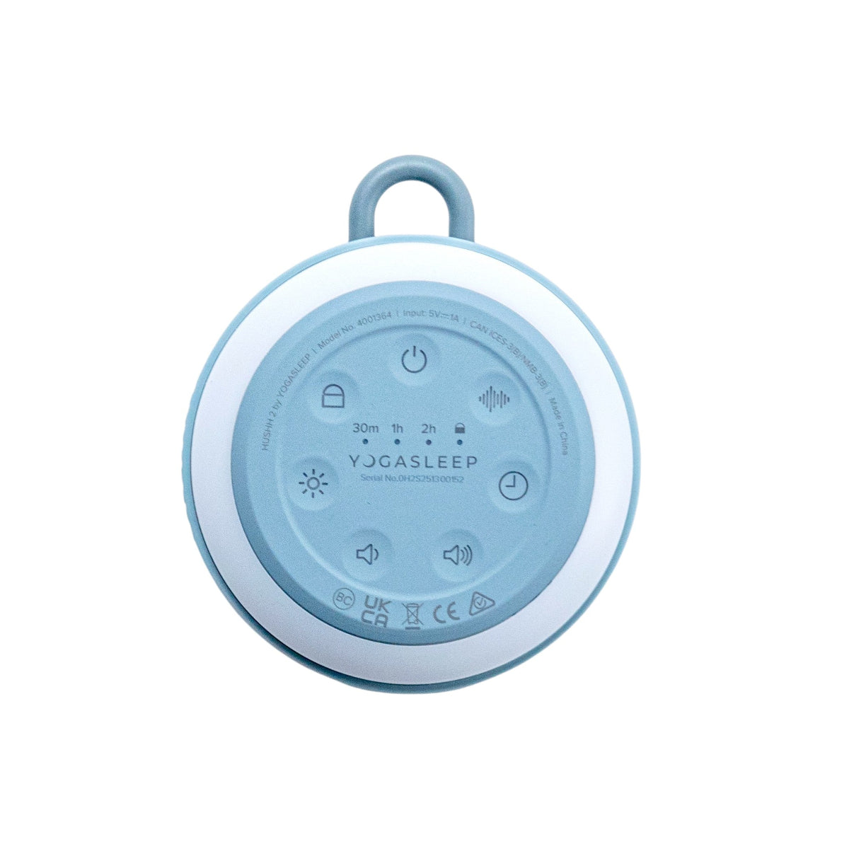 Round blue device with control buttons on a white background