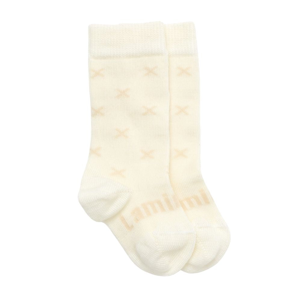 white with beige crosses knee high lamington socks