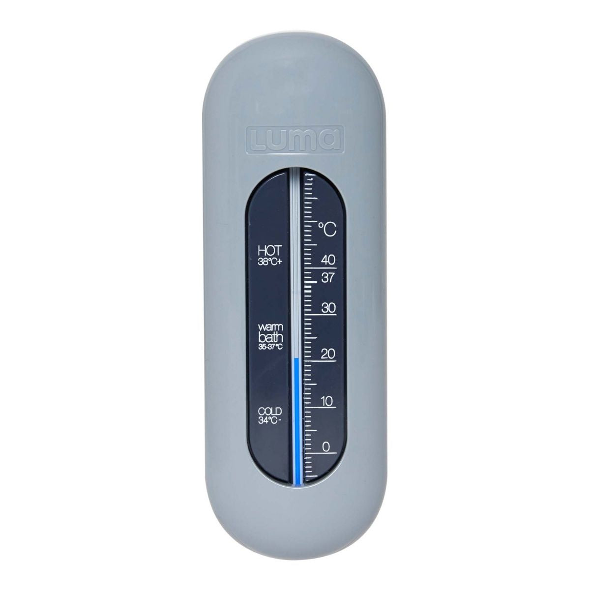 A light blue bath thermometer for babies to ensure the water is at a safe temperature for them.