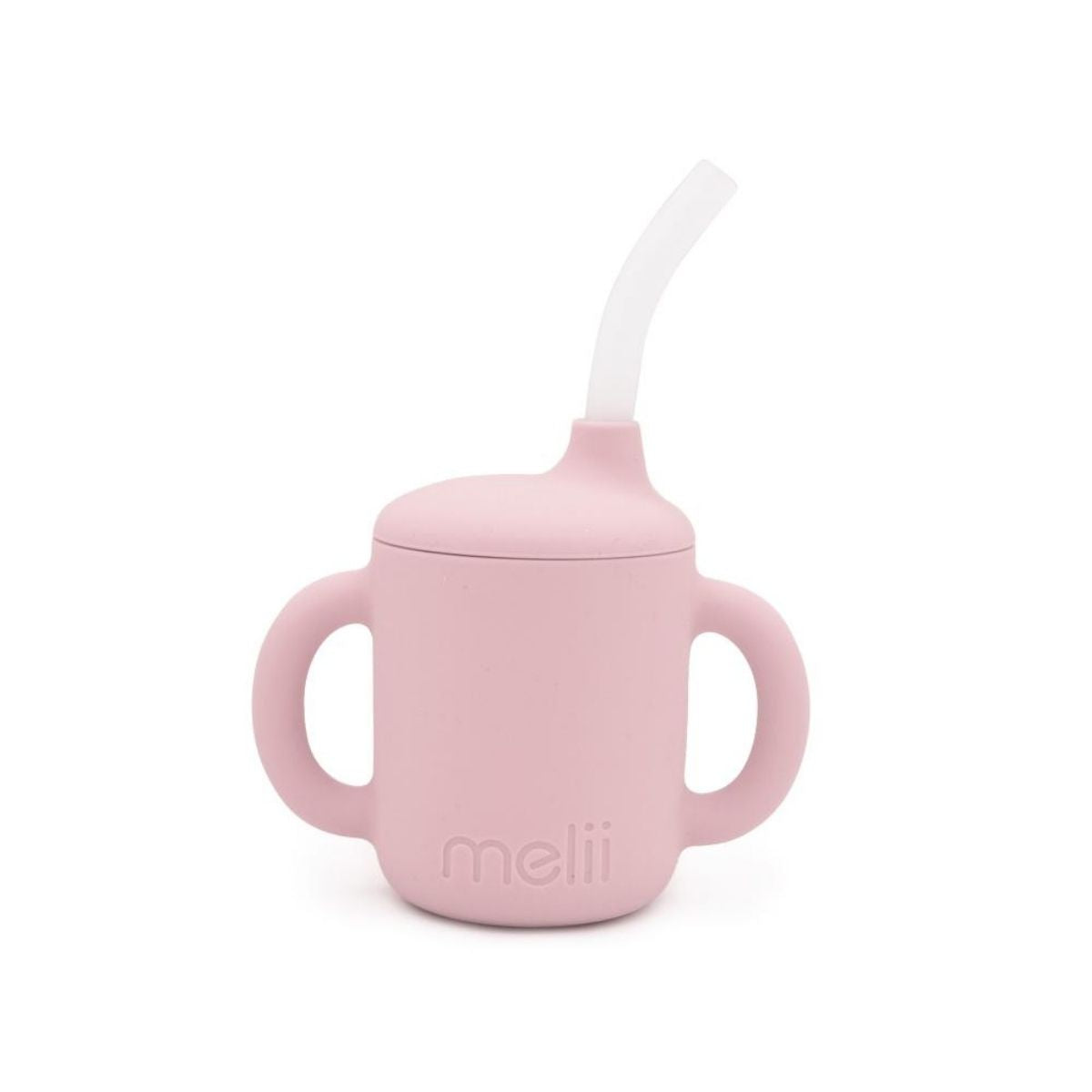 The pink training cup with the straw in.
