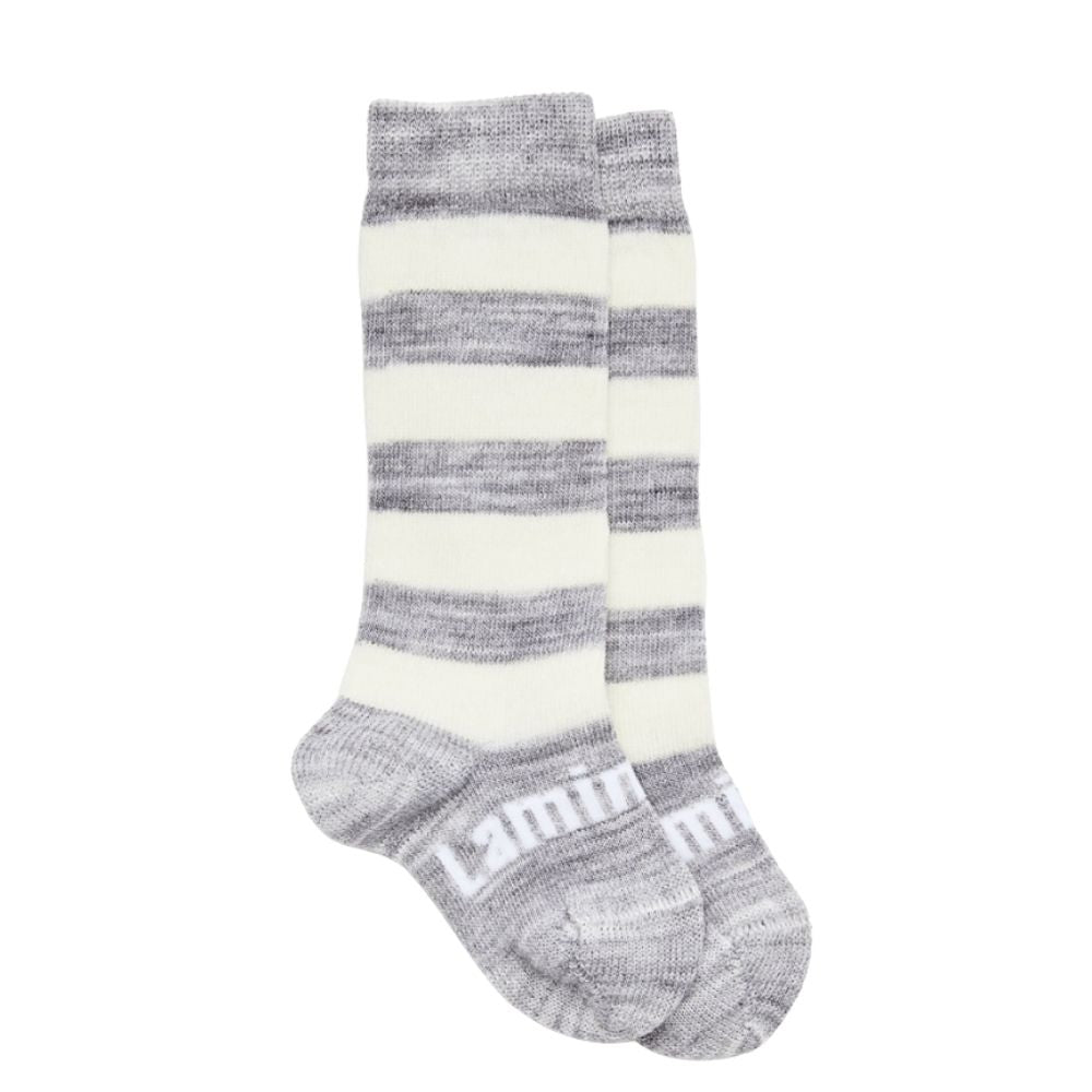 grey and white striped knee high lamington socks