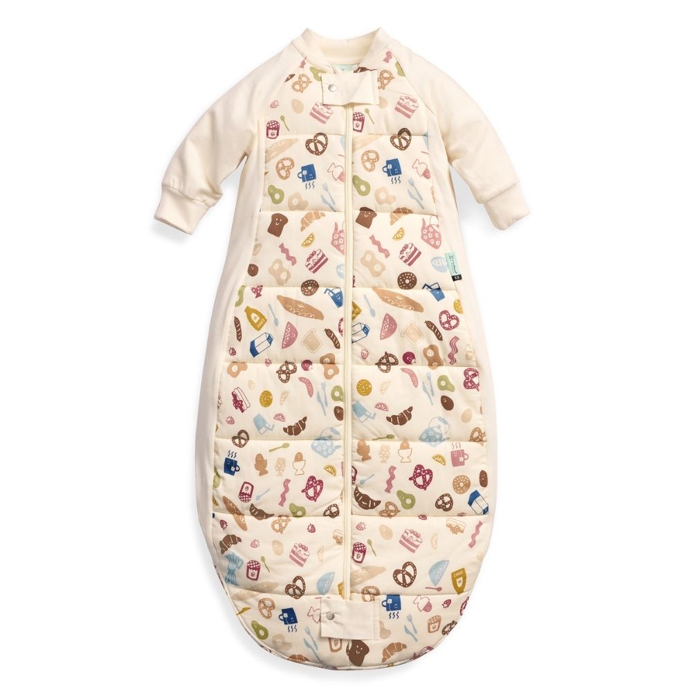 A premium, silky-smooth, wider-fit sleeping bag for infants aged 8 months+ who are sleeping arms out. For Infants who are rolling and sitting, and toddlers and preschoolers who still prefer to wear a Bag for sleep over a Suit. In the colourway bon appetit.