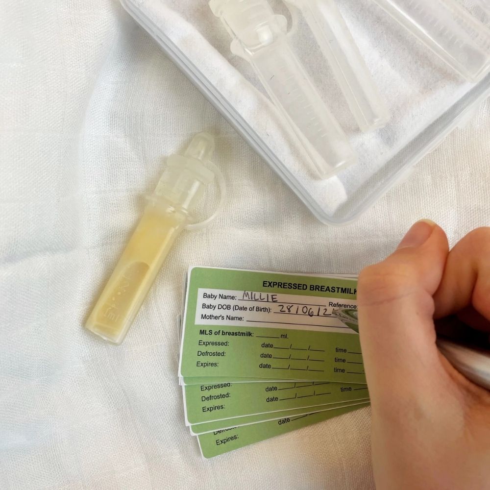 Name tags included in the Haakaa silicone colostrum set.