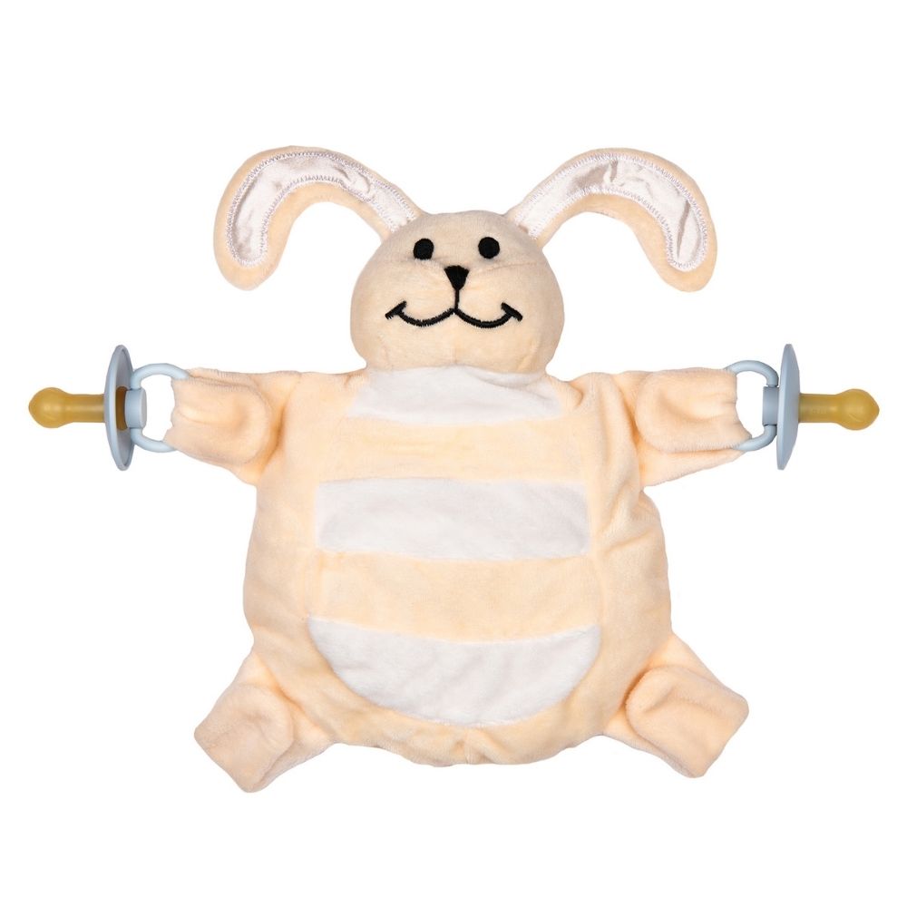 Sleepytot Baby Comforter with 4 velcro paws holds dummies and teethers, helps baby self-soothe, reduces nighttime dummy runs. Cream Bunny design