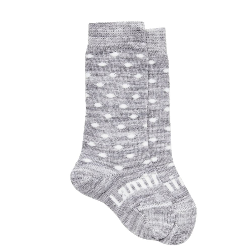 grey with white dots knee high lamington socks