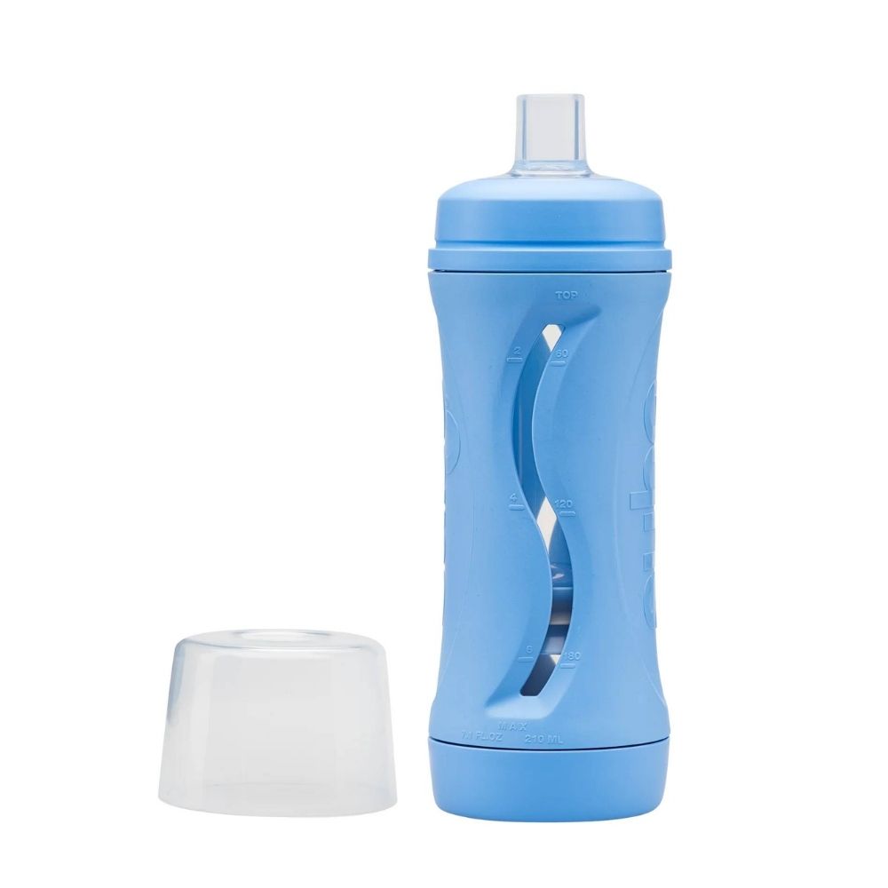 Subo Food Bottle for babies and toddlers, minimizes mess, ideal for purees, smoothies, and soft foods. Reusable and non-squeeze design. Blue colour