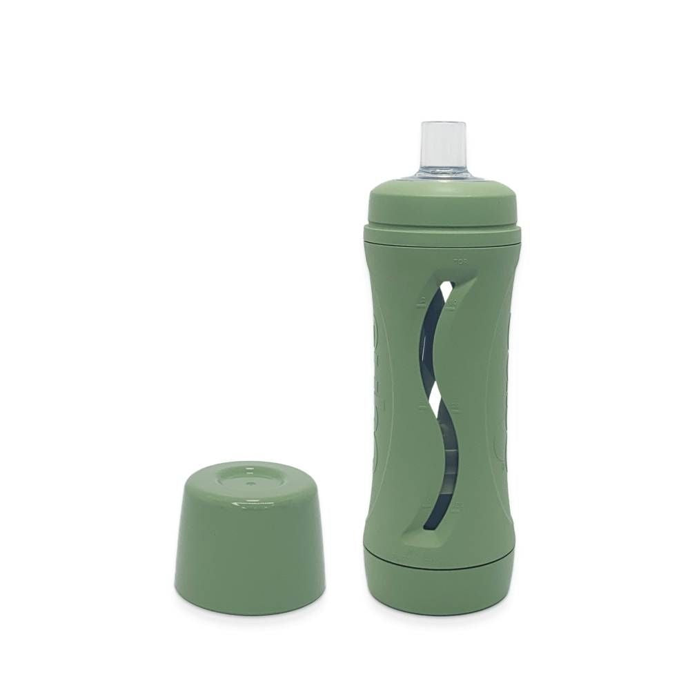 Subo Food Bottle for babies and toddlers, minimizes mess, ideal for purees, smoothies, and soft foods. Reusable and non-squeeze design. Olive colour