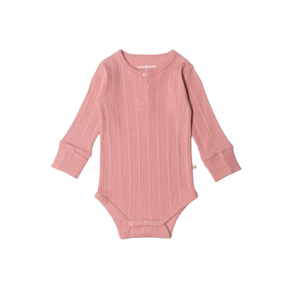 Woolbabe - Organic Cotton/Merino Long Sleeve Henley Bodysuit