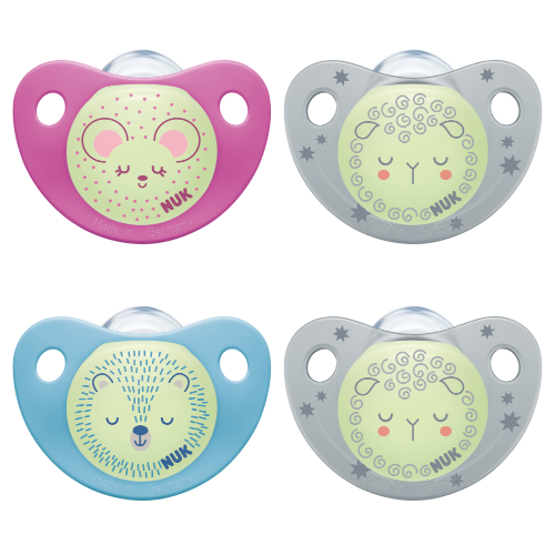 NUK - Glow In The Dark Silicone Soothers Size 0-6 Months Twin Pack